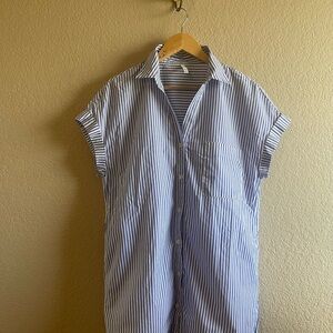 Zara TRF Collection Striped Oversize Cap Sleeve Mini Shirtdress|Medium